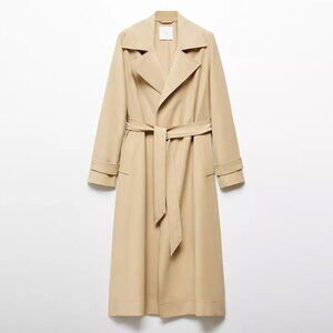 Flowy Lapel Minimalist Trench Coat in Tan